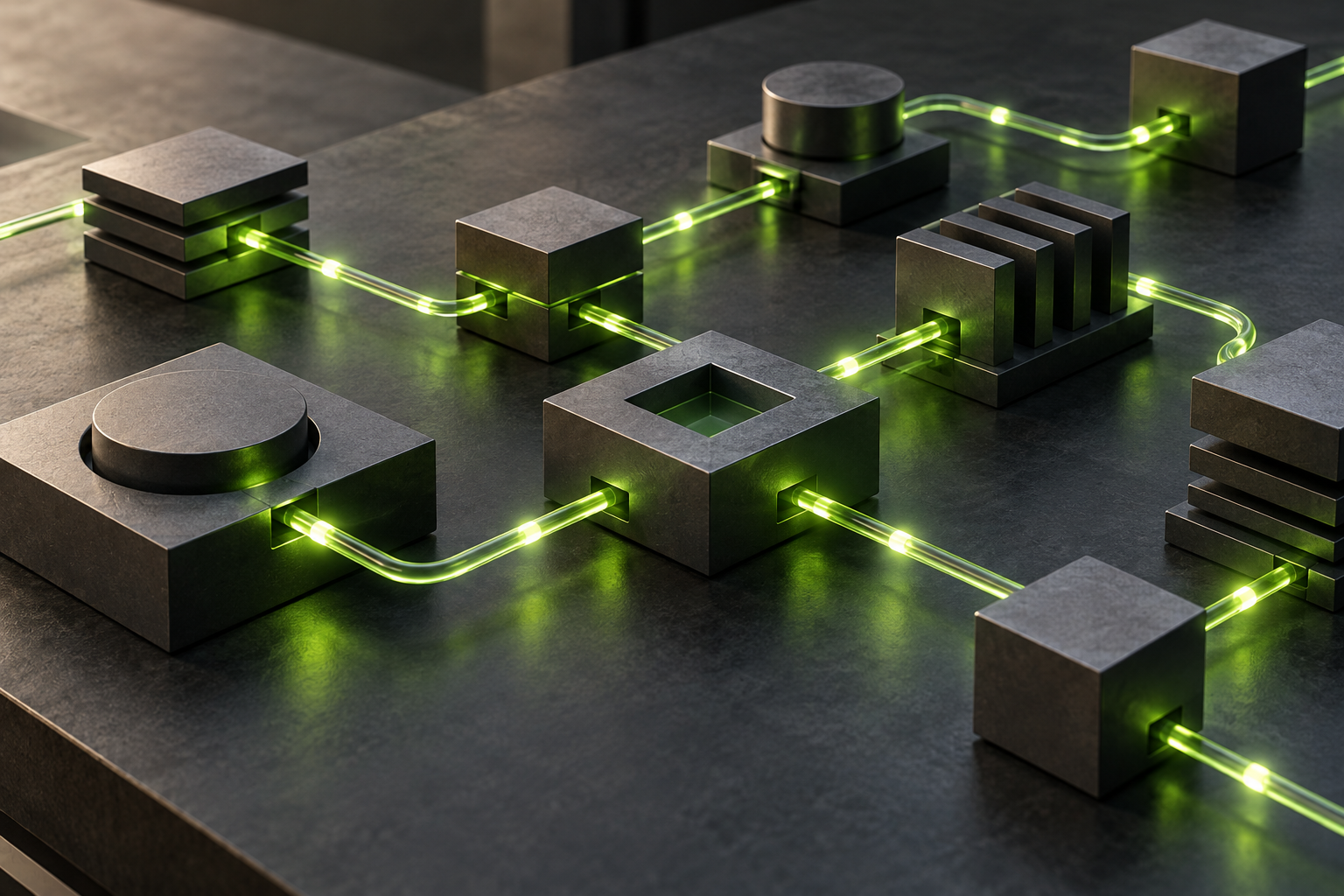 Connected modules illustrating an automated workflow
